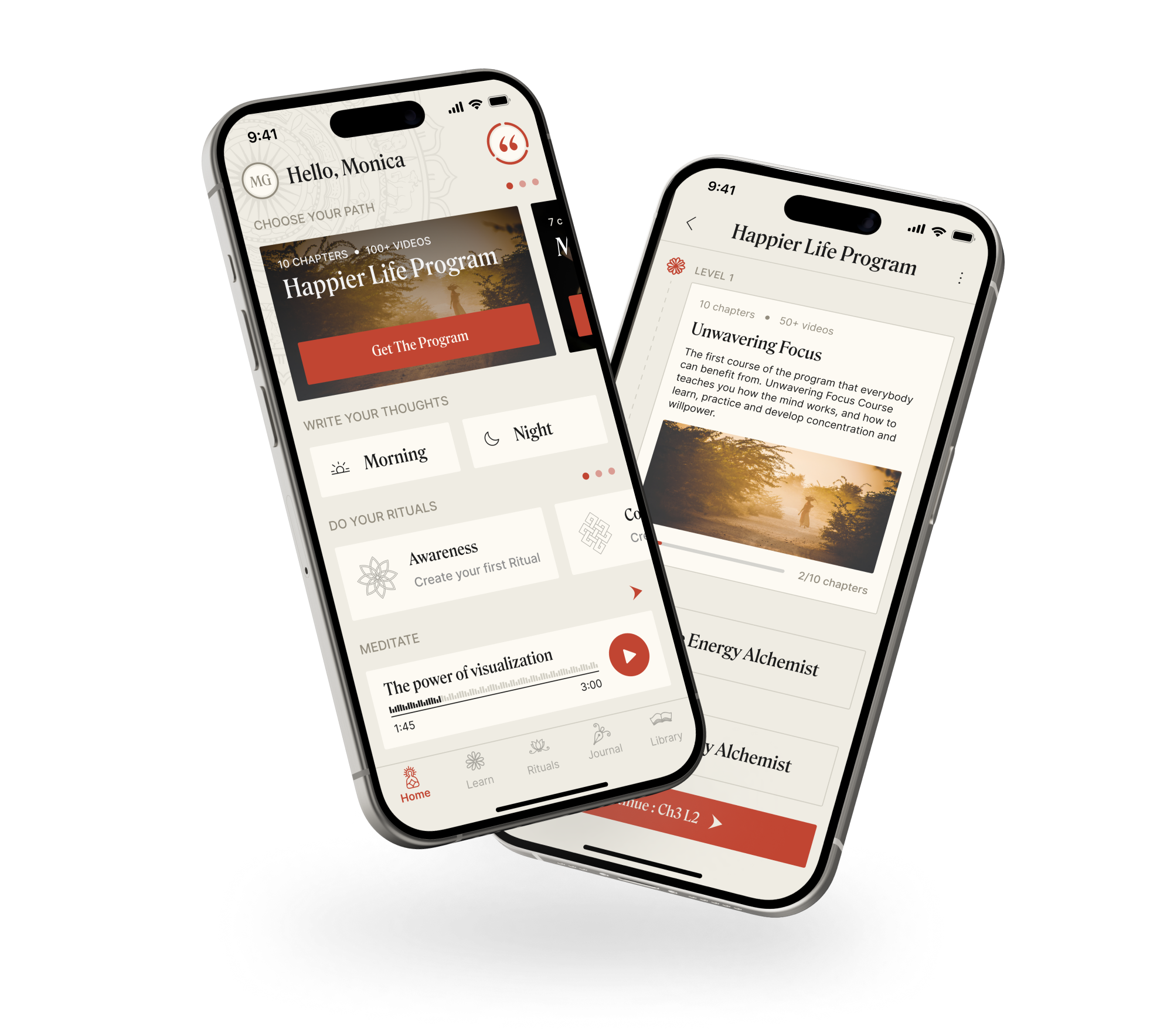 The picture of the main screen of the app featuring the Introduction to Meditation course